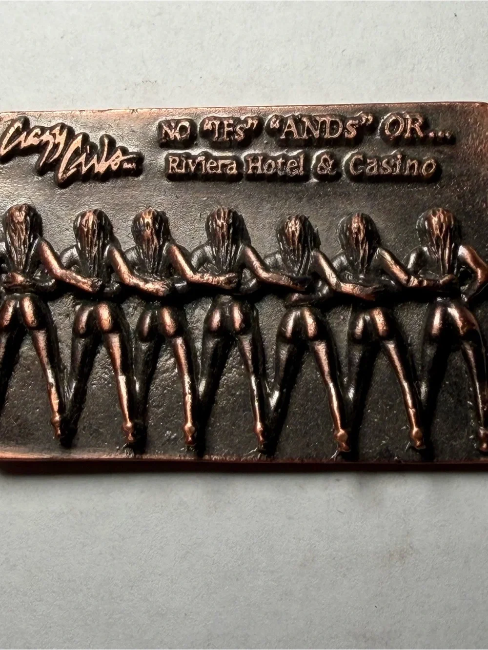 Vintage Crazy Girls Riviera Resort and Casino Bronze Keychain